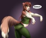  anthro breasts canid canine canis cleavage clothed clothing dialogue domestic_dog female hair mammal pregnant pregoo solo 