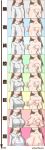  1girl :o arms_at_sides arrow_(symbol) blouse breast_lift breasts breasts_apart brown_hair bust_chart button_gap cleavage clenched_teeth closed_mouth collarbone collared_shirt commentary_request covering covering_breasts covering_nipples disconnected_mouth expressionless facing_viewer flat_chest frown hands_up head_out_of_frame highres huge_breasts infinity large_breasts light_smile long_hair long_sleeves medium_breasts multiple_views nude open_clothes open_mouth open_shirt original parted_lips pawoo_username pink_ribbon ribbon shirt side-by-side small_breasts smile straight_hair tatsumi_ray taut_clothes taut_shirt teeth translation_request twitter_username upper_body wavy_mouth white_blouse white_shirt 