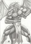  2012 5_fingers abs anthro azure_ebonwing clothed clothing crotch_apron cylnx dark_nipples dragon fingers hair hi_res jewelry male membrane_(anatomy) membranous_wings muscular muscular_anthro muscular_male muscular_thighs necklace no_pupils pecs scalie solo topless topless_male veiny_muscles veiny_wings western_dragon wings 