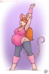  2020 2:3 anthro belly big_belly big_breasts bodily_fluids breasts chip_&#039;n_dale_rescue_rangers clothed clothing digital_media_(artwork) disney drxii exercise female fur gadget_hackwrench hair hi_res mammal mouse murid murine nipples pregnant rodent simple_background solo sweat workout_clothing 
