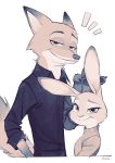  2zm anthro canid canine clothed clothing disney duo fox fur half-closed_eyes judy_hopps lagomorph leporid looking_at_viewer mammal narrowed_eyes nick_wilde rabbit red_fox signature simple_background smile source_request white_background zootopia 