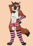  anthro arm_warmers armwear canid canine clothing crop_top facial_piercing hands_behind_head hi_res jax_(yeen.queen) legwear male mammal maned_wolf nose_piercing nose_ring piercing rinkhet shirt solo stockings topwear underwear 