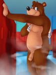  2020 3:4 anthro balls banjo-kazooie banjo_(banjo-kazooie) belly black_nose blue_eyes bodily_fluids body_hair brown_body brown_fur butt butt_hair claws dripping flaccid foreskin fur genitals head_tuft hi_res holding_object klotzzilla leaning locker locker_room looking_at_viewer male mammal navel nudes penis portrait pubes rareware shadowpelt short_tail side_view slightly_chubby smile solo standing steam sweat three-quarter_portrait towel tuft uncut ursid video_games 