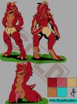  1_eye absurd_res anthro balls big_balls digitigrade draconid dragon dragonborn dreadlocks erlo erlo_bearbreaker exposed_penis genitals hi_res horn lizard_penis male masterzoroark666 model_sheet muscular muscular_anthro muscular_male pants_only penis solo stubby_tail 