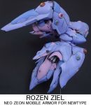  character_name gundam gundam_0083 gundam_unicorn gunpla kitsune_yo looking_ahead mecha model_kit neue_ziel no_humans one-eyed photo_(medium) red_eyes redesign solo zeon 