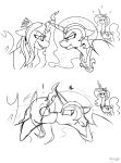  2020 ? armor arthropod blush changeling equid fangs female forced forced_kiss friendship_is_magic hasbro headgear helmet hi_res horn insect_wings kissing line_art mammal monochrome my_little_pony nightmare_moon_(mlp) princess_celestia_(mlp) queen_chrysalis_(mlp) sharp_teeth skoon teeth winged_unicorn wings 