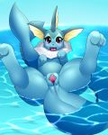  anus blush clitoris cute_fangs deerrobin eeveelution female feral genitals hi_res looking_at_viewer nintendo open_mouth partially_submerged pok&eacute;mon pok&eacute;mon_(species) purple_eyes pussy solo tongue vaporeon video_games water 