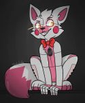  ambiguous_gender animatronic black_nose bon.babee bow_tie canid canine cheek_tuft claws eyebrows facial_tuft fangs feral fingers five_nights_at_freddy&#039;s fluffy fluffy_tail fox funtime_foxy_(fnafsl) fur glowing glowing_eyes head_tuft hi_res inner_ear_fluff lipstick machine makeup mammal pink_body pink_cheeks pink_claws pink_fur pink_inner_ear robot sister_location sitting smile speaker tuft video_games yellow_eyes 