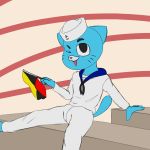  1:1 2020 anthro blue_body blue_fur callmewritefag cartoon_network clothed clothing colored digital_drawing_(artwork) digital_media_(artwork) domestic_cat felid feline felis flag fur gumball_watterson hi_res looking_at_viewer male mammal one_eye_closed open_mouth sailor_uniform simple_background smile solo the_amazing_world_of_gumball wink winking_at_viewer young 