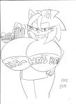  alcohol anthro beer beverage big_breasts breasts cup eulipotyphlan female food hedgehog hi_res holding_object huge_breasts looking_at_viewer mammal monochrome serving_food serving_platter serving_tray solo sonic_the_hedgehog_(series) superbunnygt waiter 