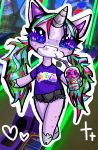  anthro beverage blue_eyes blue_hair bottomwear clothing drinking equid equine female green_hair hair hi_res horn mammal multicolored_hair photo_background pink_hair poopsie_slime_surprise shorts smoothie sparkles sparkling_eyes unicorn x-evilvalentine-x 