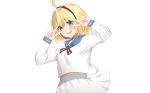 aogiri_koukou_game_club aqua_eyes blonde_hair blush headband minazuki_natsuki school_uniform short_hair skirt white yuya_(pixiv37335712) 