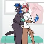  1:1 1_horn abdominal_bulge anthro anthro_on_anthro anthro_penetrated anthro_penetrating anthro_penetrating_anthro arm_grab balls black_glans blue_body blue_fur blue_hair blue_tail bodily_fluids breasts clothed clothed/nude clothing duo equid equine fish foreskin from_behind_position fur genital_fluids genitals glans gloves gynomorph gynomorph/male gynomorph_penetrating gynomorph_penetrating_male hair handwear hat headgear headwear hi_res horn intersex intersex/male intersex_penetrating intersex_penetrating_male kostos_art male male_penetrated mammal marine motion_lines navel nipples nude nurse_clothing nurse_hat nurse_headwear partially_retracted_foreskin penetration penis precum red_eyes sex shark side_view tail_tuft teeth topwear tuft uncut unicorn unicorn_horn unprofessional_behavior white_clothing white_topwear 