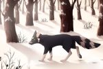  2017 black_body black_fur canid canine day detailed_background digital_media_(artwork) forest fox fur green_eyes hi_res mammal outside reysi snow tree whiskers white_body white_fur 