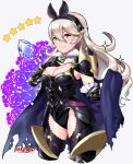  1girl absurdres alternate_costume animal_ears armor armored_leotard bat_ears breasts cape cleavage corrin_(fire_emblem) corrin_(fire_emblem)_(female) cropped_legs fake_animal_ears fire_emblem fire_emblem_fates fire_emblem_heroes gauntlets hairband highres long_hair looking_at_viewer official_alternate_costume pointy_ears sarukaiwolf smile solo thighhighs 