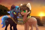  2018 beach cutie_mark day detailed_background digital_media_(artwork) equid equine fan_character feathered_wings feathers green_eyes hi_res horn mammal my_little_pony outside pegasus reysi sand seaside shoreline sky smile unicorn water wings 