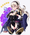  1girl absurdres alternate_costume armor armored_leotard breasts cape cleavage corrin_(fire_emblem) corrin_(fire_emblem)_(female) cropped_legs fire_emblem fire_emblem_fates fire_emblem_heroes gauntlets hairband highres long_hair looking_at_viewer official_alternate_costume pointy_ears sarukaiwolf smile solo thighhighs 