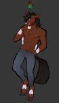  2020 5_fingers anthro black_hair blue_eyes clothed clothing digital_media_(artwork) equid equine eyebrows eyelashes fingers hair hooves horse male mammal ni70 solo topless 