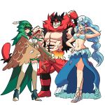  1boy 2girls animal_ears arm_up armpits bandaged_hands bandages bikini bikini_top black_hair blue_eyes blue_hair boots capelet cat_boy cat_ears cat_tail clenched_hands commentary decidueye detached_sleeves english_commentary eye_mask full_body fur_collar gen_7_pokemon green_eyes grin hand_up height_difference high_heels highres hood hood_up hooded_capelet incineroar long_hair long_sleeves looking_at_viewer mask multicolored multicolored_eyes multiple_girls muscle navel open_clothes open_vest pectorals personification pokemon pokemon_(game) pokemon_sm pose primarina red_eyes shoes short_hair skirt smile stomach stomach_tattoo swimsuit tail tattoo thighhighs tina_fate very_long_hair vest wide_sleeves yellow_eyes 