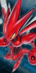  claws commentary_request gen_2_pokemon glowing highres insect_wings no_humans pokemon pokemon_(creature) scizor shiny solo teo_drill tile_floor tiles wings yellow_eyes 