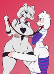  anthro arm_warmers armwear asriel_dreemurr asriel_dreemurr_(god_form) big_breasts big_penis black_sclera blue_eyes blush boss_monster bovid breasts caprine chain clothing collar duo english_text erection female fur genitals goat hair hi_res horn huge_penis hyper hyper_genitalia hyper_penis legwear long_ears male male/female mammal mostly_nude nipples nude penis simple_background smile stockings superking text undertale video_games white_body white_eyes white_fur white_hair 