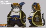  2020 anthro belly bottomwear clothing domestic_cat felid feline felis footwear fur grey_body grey_fur hat headgear headwear hi_res homebearstudio male mammal nairi:_tower_of_shirin official_art pants sandals simple_background slightly_chubby text video_games white_body white_fur 