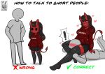  ! absurd_res asphyxiation blush bodily_fluids bottomwear clothing demon demon_humanoid duo english_text female halotroll hi_res human humanoid larger_male legwear male male/female mammal meru_(merunyaa) not_furry red_body simple_background size_difference skirt smaller_female sweat text thigh_highs white_background 