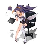  &gt;_&lt; 1girl chair flat_chest halo highres hololive hololive_english mini_wings mofumancy ninomae_ina&#039;nis office_chair okobo purple_hair shadow simple_background sneezing tako_(ninomae_ina&#039;nis) tentacle_hair virtual_youtuber white_background wings 
