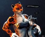  ... 2020 3d_(artwork) anthro breasts canid canine chest_wraps cleavage clothed clothing digital_media_(artwork) eyes_closed felid female fox fur hug larger_female leopard male mammal pantherine purring size_difference smaller_male smile spots spotted_body spotted_fur vivon wraps zorryn zorryn_(zorryn) 