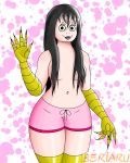  2020 4:5 abstract_background beriaru bottomwear breasts clothed clothing creepypasta digital_media_(artwork) female hi_res humanoid looking_at_viewer medium_breasts meme momo_(creepypasta) monster_girl_(genre) navel pattern_background portrait shaded shorts simple_background smile solo standing topless 