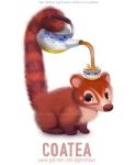  ambiguous_gender beverage black_eyes brown_body brown_fur coati cryptid-creations cup english_text feral fur humor mammal pouring_tea procyonid pun simple_background smile solo tan_body tan_fur tea tea_cup teapot text url visual_pun white_background 