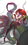  1girl absurdres bare_shoulders eyeshadow fingernails high_heels highres league_of_legends long_fingernails long_hair makeup navel plant purple_eyeshadow red_hair red_lips signature sitting solo vines yellow_eyes zmsqoa1 zyra 