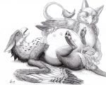  avian belly beuwens-folder bhaskara big_belly birth bloated bodily_fluids breasts duo feathered_wings feathers female feral genital_fluids genitals gryphon hyper kalenai male male/female monochrome mythological_avian mythology nipples pregnant pussy simple_background swollen tail_tuft teats tuft wings 