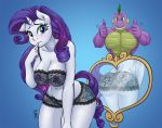  anthro blush bra breasts butt clothing dragon duo equid equine female friendship_is_magic gesture horn lace leaning leaning_forward lingerie male mammal mirror my_little_pony nipples panties pia-sama rarity_(mlp) spike_(mlp) thumbs_up toothy_grin underwear unicorn 