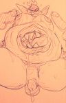  2020 anthro balls belly bodily_fluids cum darkner deltarune disembodied_penis genital_fluids genitals group hi_res humanoid humanoid_genitalia humanoid_penis king_spade licking male male/male monochrome monster moobs nipples open_mouth overweight overweight_male penis sharp_teeth solo_focus stomach_mouth teeth tongue tongue_out traditional_media_(artwork) video_games wuffinarts 