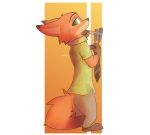  2020 absurd_res anthro barefoot bottomwear canid canine clothed clothing disney fox fully_clothed fur hi_res holding_object male mammal necktie nick_wilde orange_background orange_body orange_fur pants plantigrade red_fox shirt simple_background smile solo standing topwear white_background zhan zootopia 