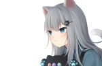  amashiro_natsuki animal_ears aqua_eyes cat_smile close doll gray_hair long_hair nacho_neko original shirt tail third-party_edit white 