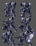  blue_eyes character_sheet chibi clenched_hands from_behind from_side gun haganef holding holding_gun holding_shield holding_weapon looking_ahead looking_at_viewer mecha no_humans open_hand original shield weapon 