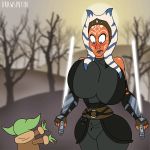 1:1 2d_animation ahsoka_tano ambiguous_gender animated big_breasts blue_eyes bodily_fluids breast_squish breasts curvy_figure drawsputin duo female green_body green_skin hourglass_figure huge_breasts human human_focus humanoid_pointy_ears larger_female lips mammal not_furry outside short_playtime size_difference smaller_ambiguous squish star_wars sun sweat tan_body tan_skin the_force thick_thighs voluptuous wide_hips 
