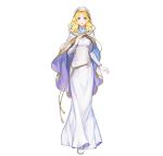  1girl absurdres bangs belt blonde_hair blue_eyes breasts cape closed_mouth dress fire_emblem fire_emblem:_the_sacred_stones fire_emblem_heroes full_body hand_on_own_chest hand_up highres hood itou_misei long_dress long_hair long_skirt long_sleeves looking_at_viewer medium_breasts natasha_(fire_emblem) official_art parted_bangs simple_background skirt smile solo standing white_background white_dress white_footwear 