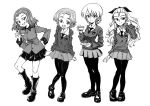  4girls assam bangs boots bow braid closed_mouth commentary cup darjeeling dress_shirt emblem epaulettes eyebrows_visible_through_hair girls_und_panzer hair_bow hair_ornament hair_pulled_back hand_in_hair hand_on_hip head_tilt holding holding_cup holding_weapon jacket light_smile loafers long_hair long_sleeves looking_at_viewer medium_hair military military_uniform miniskirt mituki_(mitukiiro) multiple_girls necktie open_mouth orange_pekoe pantyhose parted_bangs pleated_skirt rosehip school_uniform shirt shoes short_hair skirt smile st._gloriana&#039;s_military_uniform st._gloriana&#039;s_school_uniform st._gloriana's_military_uniform st._gloriana's_school_uniform standing standing_on_one_leg sweater teacup tied_hair twin_braids uniform v-neck weapon wing_collar 