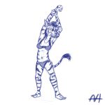  1:1 aleks_howes anthro blue_and_white bottomwear bra clothed clothing ellen_(beastars) equid equine female hi_res looking_to_the_side mammal monochrome pants partially_clothed raised_tail simple_background solo streching stripes tail_tuft tuft underwear white_background zebra 