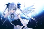  angel blue_eyes feathers gloves gray_hair kazunehaka long_hair original polychromatic scan thighhighs twintails wings 