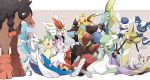  :d ;d absurdres aegislash bisharp blue_eyes brown_eyes cinderace closed_eyes closed_mouth commentary_request expressionless eye_contact fang gardevoir gen_1_pokemon gen_3_pokemon gen_4_pokemon gen_5_pokemon gen_6_pokemon gen_7_pokemon gen_8_pokemon green_eyes grey_eyes hand_up happy highres inteleon kisa_(kisa-kisa5900) leafeon looking_at_another looking_down luxray meowstic meowstic_(female) meowstic_(male) minccino mudsdale one_eye_closed open_mouth outline pokemon pokemon_(creature) primarina raichu shiny sitting skin_fang smile sylveon |d 