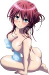  asami_lilith ass bathing blue_eyes blue_towel blush breasts hair_up looking_at_viewer nude nyantype photoshop_(medium) red_hair smile towel trinity_seven 