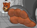  2019 3_toes 4:3 ambiguous_gender anthro armor big_feet black_nose blue_eyes bodily_fluids boots brown_body brown_fur brown_hair close-up clothing feet five_nights_at_freddy&#039;s foot_fetish foot_focus footwear freddy_(fnaf) freddy_in_space_2 fur grey_body group hair hat headgear headwear helmet hi_res in_shoe looking_down male male/ambiguous male_focus mammal micro round_ears short_hair size_difference smashcuenta123 smile space_helmet spacecraft spacesuit squish sweat sweaty_feet toes top_hat translucent_shoe ursid vehicle video_games 