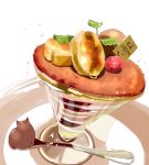 cat chai dessert food fruit godiva_chocolatier highres no_humans original raspberry simple_background spoon white_background 
