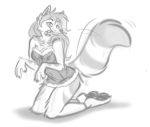  anthro breasts candy candy_cane canid canine canis clothing dessert ear_piercing feet female food fox lingerie mammal monochrome nicnak044 nipples pawpads paws piercing pinup pinup_pose pose raised_paw sketch solo tailwag 