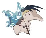  ^_^ black_hair cane cape closed_eyes crossover cyndaquil earrings fusion gen_2_pokemon headband hoop_earrings jewelry jojo_no_kimyou_na_bouken n&#039;doul no_humans pokemon renao solo spiked_hair staff starter_pokemon water 