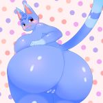  1:1 animal_crossing anthro big_breasts blue_body blush breasts domestic_cat felid feline felis female genitals hi_res huge_breasts looking_back mammal nintendo nipples nude omenyanozero pussy rosie_(animal_crossing) solo video_games 